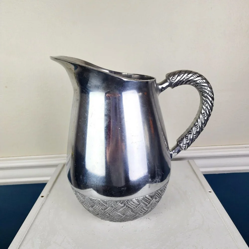 Metal Pitcher Bottom Criss Cross Pattern Heavyweight